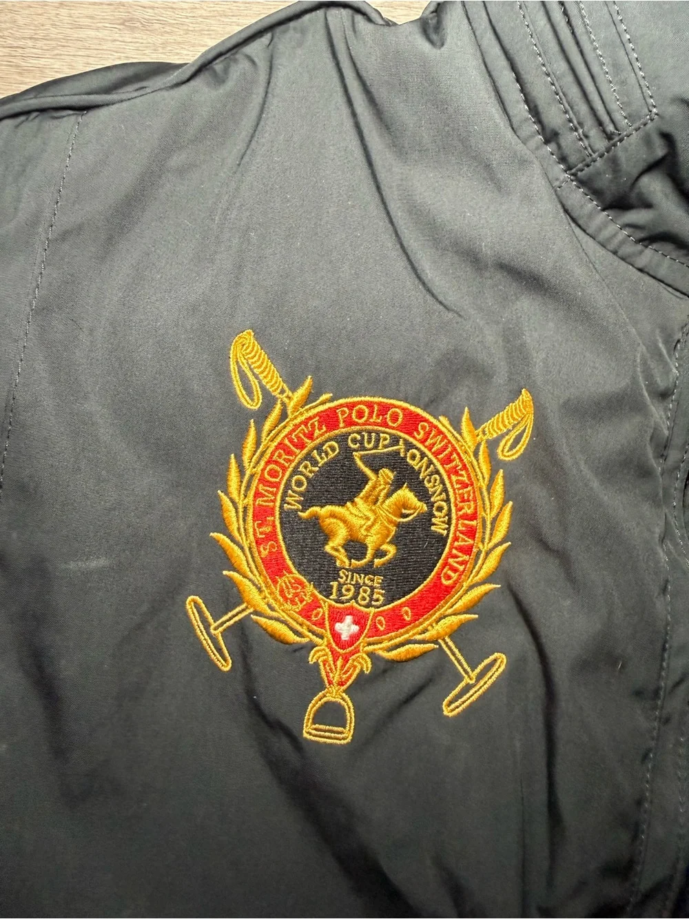 Ralph Lauren Black Bomber Jacket with Embroidered Crest and Polo Logo